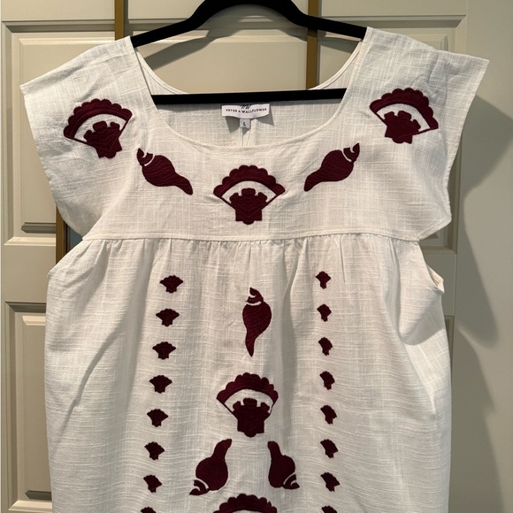 Never a Wallflower White Linen Maxi Skirt with Burgundy Embroidery L NWT - Picture 2 of 3